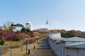 Seoul Tower with yellow and red autumn maple leaves at Namsan mo Royalty Free Stock Photo