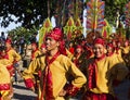 16 Sep 2017, Dumaguete, Philippines - smiling children participating in street costume parade. Boy in national costume