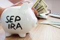 SEP IRA written on a side of piggy bank. Pension plan. Royalty Free Stock Photo