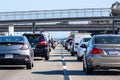 Sep 26, 2019 Mountain View / CA / USA - Heavy traffic on one of the freeways crossing Silicon Valley, San Francisco bay area Royalty Free Stock Photo