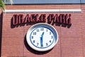 Sep 20, 2019 San Francisco / CA / USA - Close up Oracle Park logo and watch , at one of the arena entrance gates; Oracle Park is