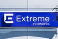 Sep 19, 2019 San Jose / CA / USA - Extreme Networks logo at their headquarters in Silicon Valley; Extreme Networks manufactures