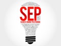 SEP search engine positioning bulb word cloud collage Royalty Free Stock Photo