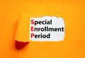 SEP symbol. Concept words SEP Special enrollment period on beautiful white paper. Beautiful orange table orange background.