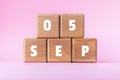 5 SEP text on wood cubes. 5th September. Holiday date. International Day of Charity. Royalty Free Stock Photo