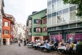 Street cafe and old vintage buildings in Zurich Old town Altstadt
