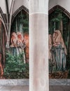 Old arch hall fresco wall painting of Fraumunster Church in Zurich Old town Altstadt Royalty Free Stock Photo