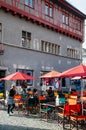 Street cafe and old vintage buildings in Zurich Old town Altstadt