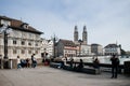 Old Grossmunster cathedral and medieval buildings in Zurich Old town Altstadt Royalty Free Stock Photo