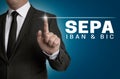 SEPA touchscreen is operated by businessman Royalty Free Stock Photo