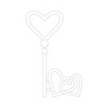 Separate element linear love key with hearts, lack stroke icon