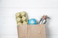 Separate garbage collection: paper bag, egg packing and aluminum