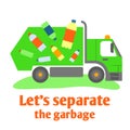 A color vector image of a garbage truck isolated full of plastic pet bottles