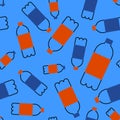 A seamless pattern with the pet bottles. Ecology friendly theme. Save the oceans