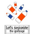 A square image of a container for plastic bottles. Garbage separation. Ecology friendly theme