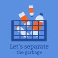 A square image of a container for plastic bottles. Garbage separation. Ecology friendly theme