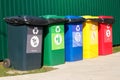Separate garbage. Waste recycling concept. Containers for metal, glass, paper, organics, plastic for further processing of garbage Royalty Free Stock Photo