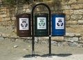 Separate recycling waste bins at Limassol beach