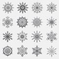 Separate Snowflakes Doodles icon black Vector Rustic christmas clipart new year snow crystal illustration in flat style