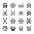 Separate Snowflakes Doodles Vector Rustic christmas clipart new year snow crystal illustration in flat style