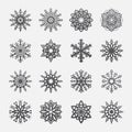 Separate Snowflakes Doodles Vector Rustic christmas clipart new year snow crystal illustration in flat style