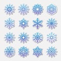 Separate Snowflakes Doodles Vector Rustic christmas clipart new year snow crystal illustration in flat style