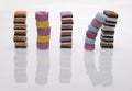 Separate stacks of licorice all-sorts