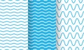Separate waves, wavy endless stripes patterns set, collection. Winding streaks, bars, crooked doodle lines. Water, sea, river,