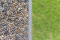 Separated Grasses texture and Rock with concrete cement line in the middle of it for 2 combination concept background between Royalty Free Stock Photo