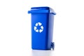 Separation recycle. Blue dustbin for recycle paper trash isolated on white background. Bin container for disposal garbage waste Royalty Free Stock Photo