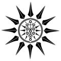 Sephiroth tree in stylized sun, tattoo, black and white, isolated.