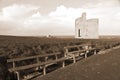 Sepia benches and path to Ballybunion castle Royalty Free Stock Photo