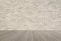 Sepia brown brick wall texture background with wooden floor