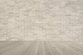 Sepia brown brick wall texture background with wooden floor