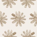 Sepia brown marble floral seamless pattern. Subtle 2 tone flower bloom in simple textured matisse paper cut style. All Royalty Free Stock Photo