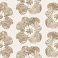 Sepia brown marble floral seamless pattern. Subtle 2 tone flower bloom in simple textured matisse paper cut style. All Royalty Free Stock Photo