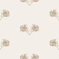 Sepia brown marble floral seamless pattern. Subtle 2 tone flower bloom in simple textured matisse paper cut style. All Royalty Free Stock Photo