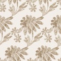 Sepia brown marble floral seamless pattern. Subtle 2 tone flower bloom in simple textured matisse paper cut style. All Royalty Free Stock Photo