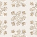 Sepia brown marble floral seamless pattern. Subtle 2 tone flower bloom in simple textured matisse paper cut style. All Royalty Free Stock Photo