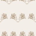 Sepia brown marble floral seamless pattern. Subtle 2 tone flower bloom in simple textured matisse paper cut style. All