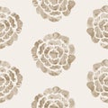 Sepia brown marble floral seamless pattern. Subtle 2 tone flower bloom in simple textured matisse paper cut style. All