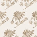 Sepia brown marble floral seamless pattern. Subtle 2 tone flower bloom in simple textured matisse paper cut style. All Royalty Free Stock Photo