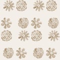 Sepia brown marble floral seamless pattern. Subtle 2 tone flower bloom in simple textured matisse paper cut style. All Royalty Free Stock Photo