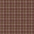 Sepia brown neutral woven plaid texture background. Seamless old worn style plaid fabric cloth. Rustic classic checkered