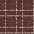 Sepia brown neutral woven plaid texture background. Seamless old worn style plaid fabric cloth. Rustic classic checkered