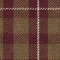 Sepia brown neutral woven plaid texture background. Seamless old worn style plaid fabric cloth. Rustic classic checkered