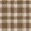 Sepia brown neutral woven plaid texture background. Seamless old worn style plaid fabric cloth. Rustic classic checkered