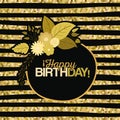 Sepia color lines background with circular frame with decorative flowers and text happy birthday inside Royalty Free Stock Photo