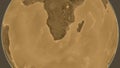 Globe centered on South Africa neighborhood. Sepia elevation map