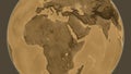 Globe centered on Sudan neighborhood. Sepia elevation map Royalty Free Stock Photo